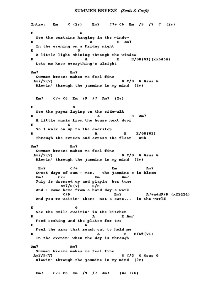SUMMER BREEZE Seals & Croft Guitar Chords PDF PDF