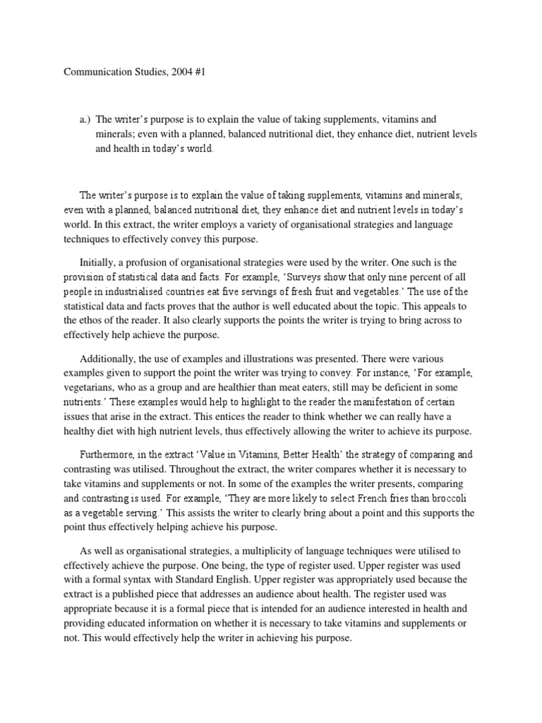 2004 Cape Communication Studies sample answer | Dietary Supplements ...
