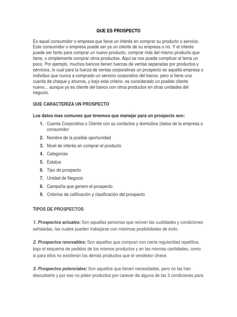 Definición y Tipos de Prospectos | PDF | Cliente | Marketing