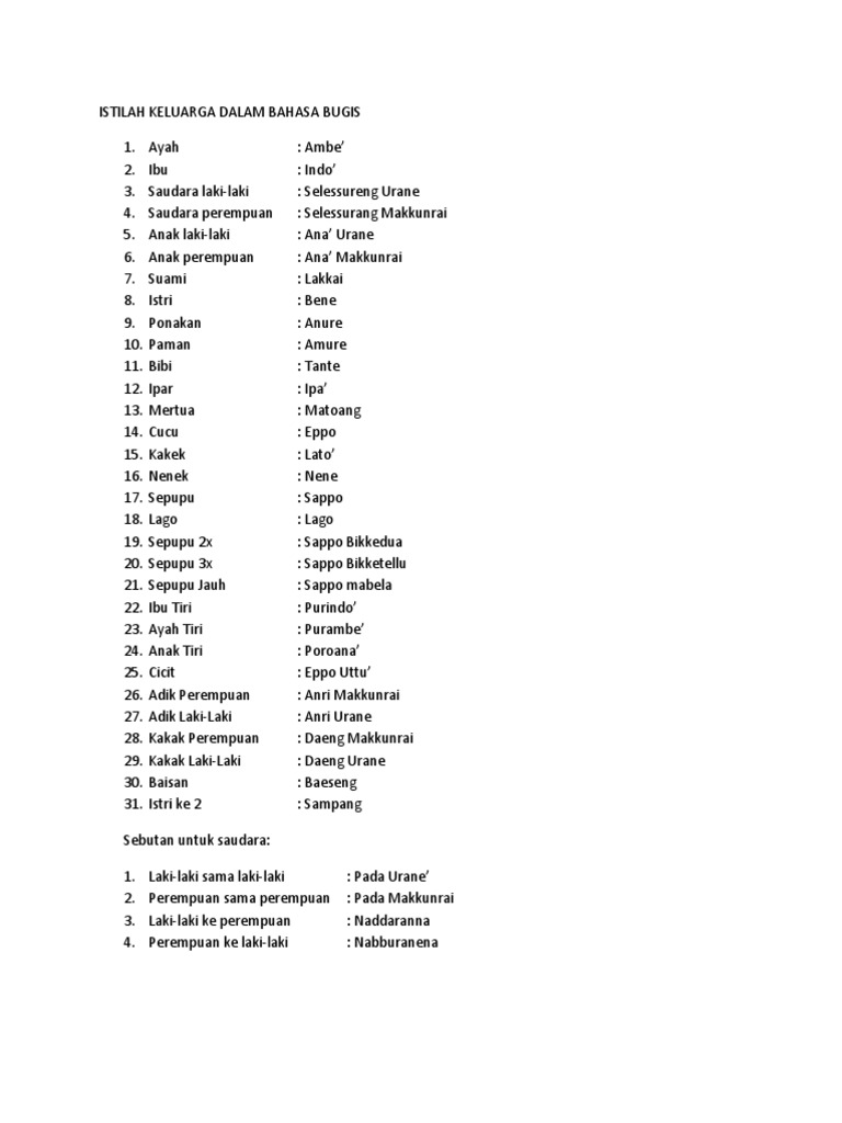 Istilah Keluarga Dalam Bahasa Bugis Pdf