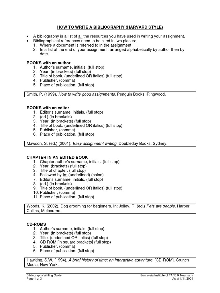 Bibliography Writing Guide (Harvard Style) | PDF