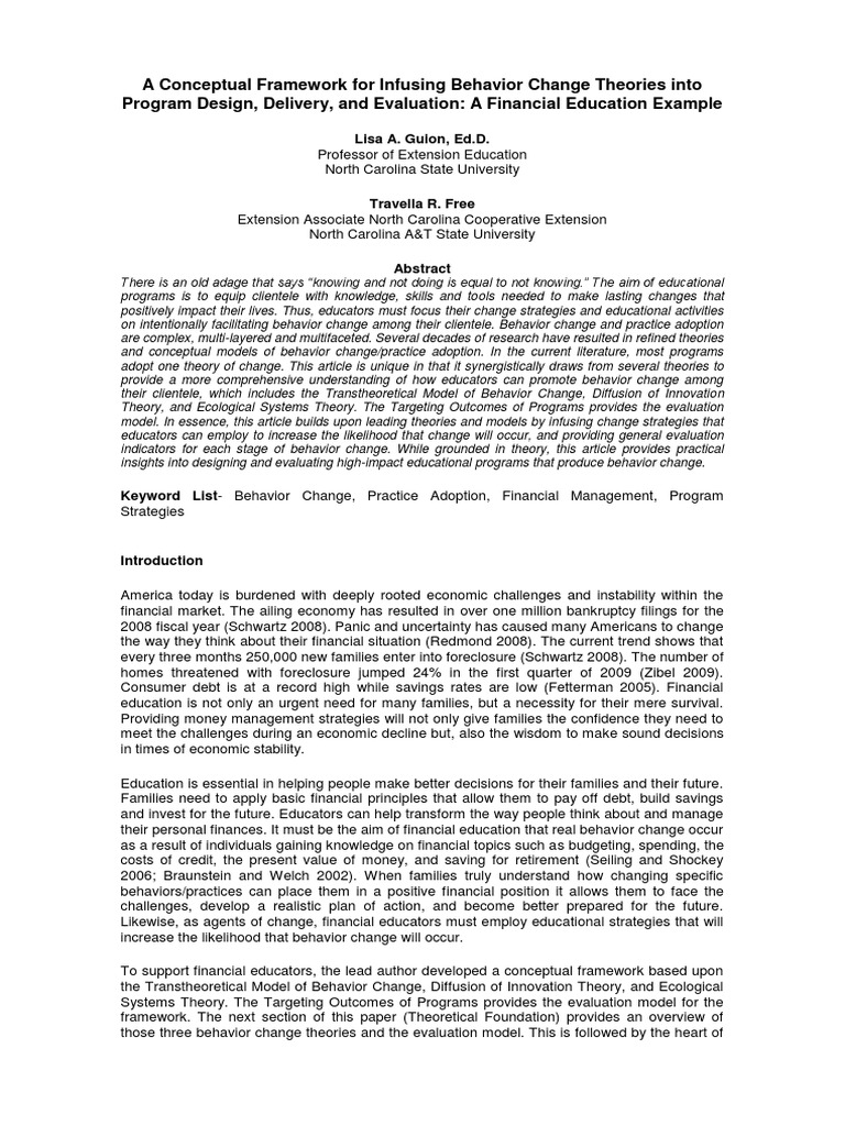 A Conceptual Framework For Infusing Behavior Change Theories Into ...