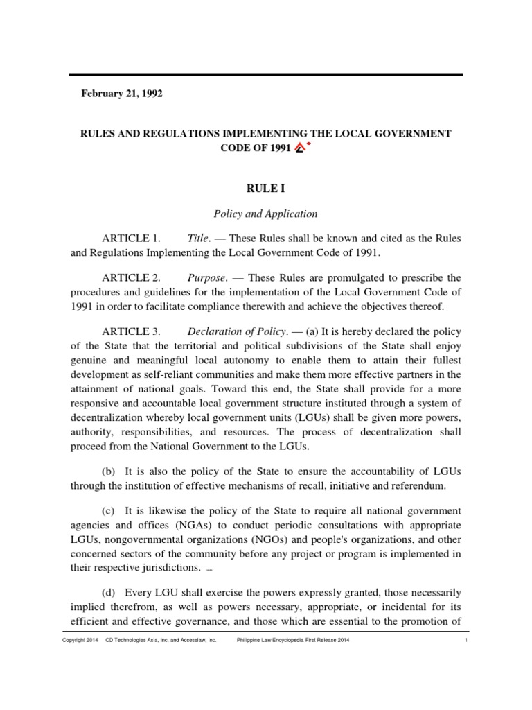Irr of local government code of 1991 as amended pdf local