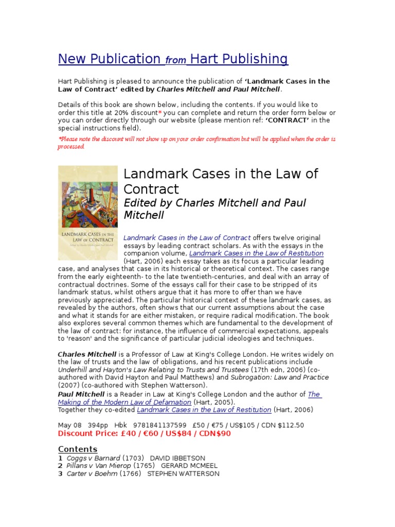 Landmark Cases in The Law of Contract Order Form | PDF | Visa Inc ...