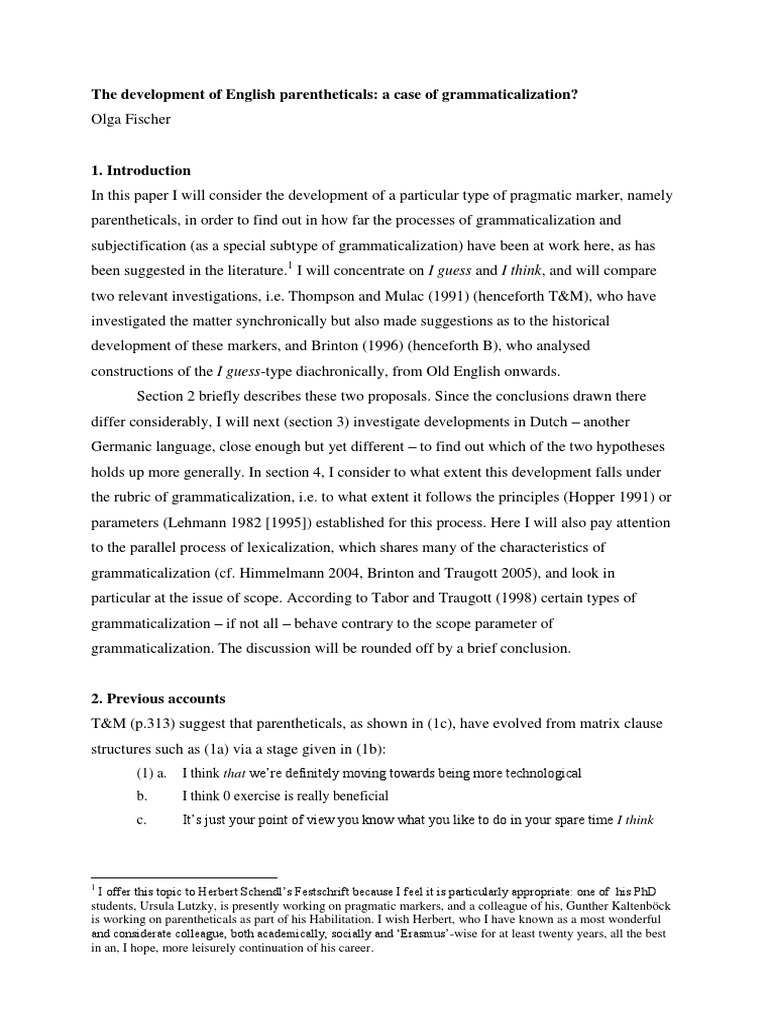 Evolution of English Parentheticals | PDF | Clause | English Language