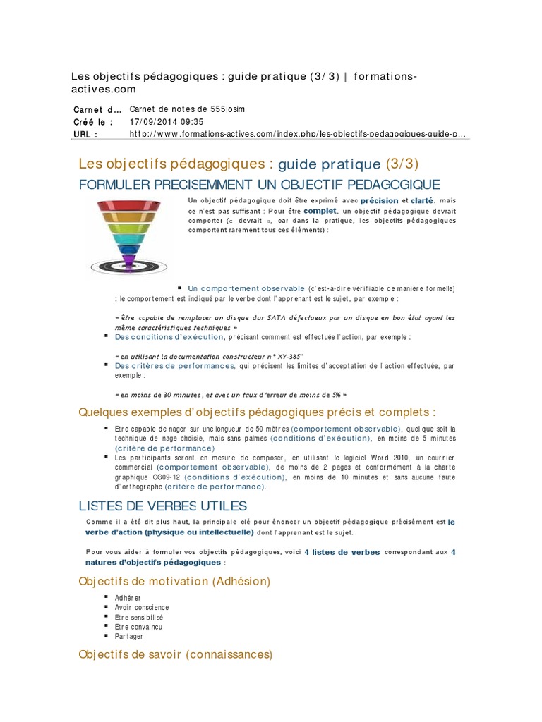 Formulation d'objectifs pédagogiques | PDF | Pédagogie | Cognition