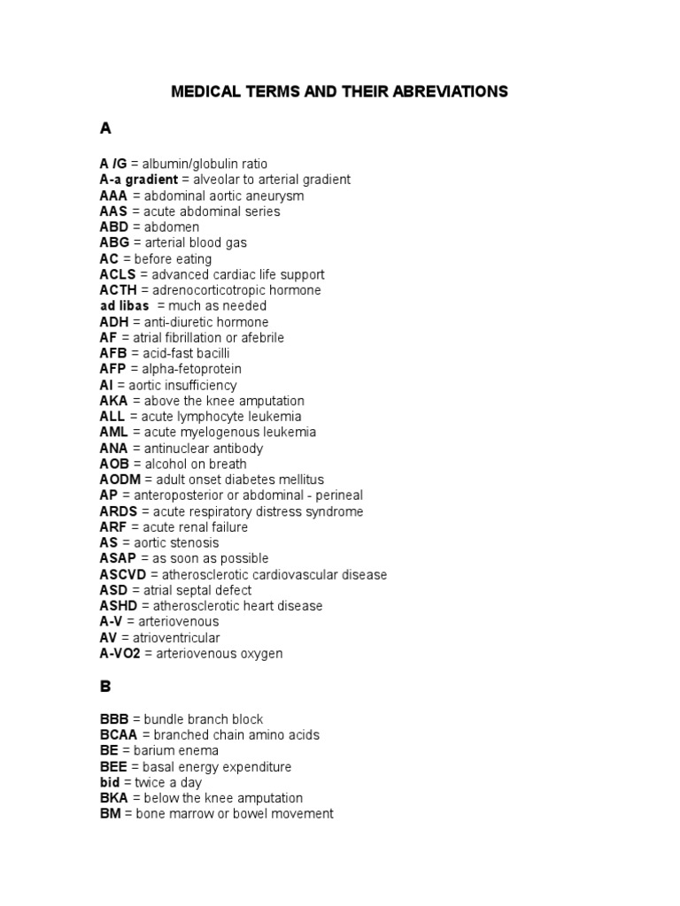 Medical Abbreviations Guide | PDF | Atrium (Heart) | Heart