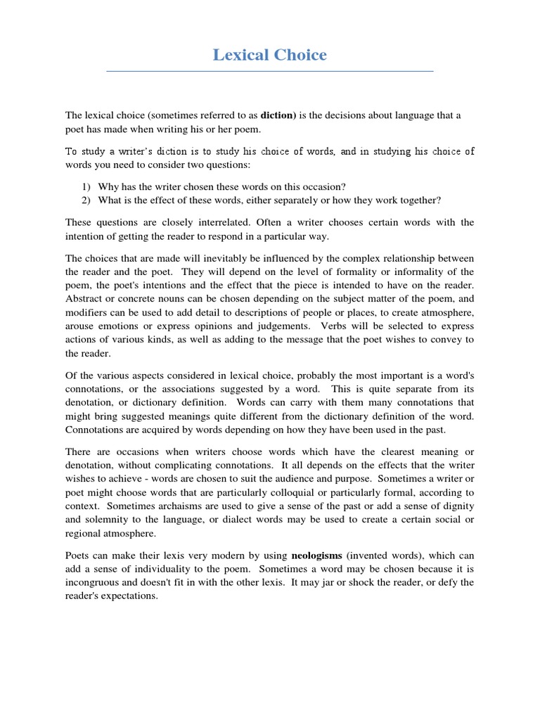 Lexical Choice Word Poetry