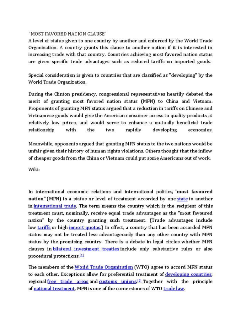 Understanding Most Favored Nation Status | PDF | Most Favoured Nation ...