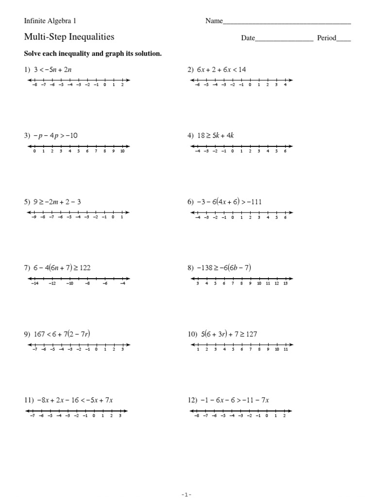 Worksheets Alg1 Multi-Step Inequalities | PDF