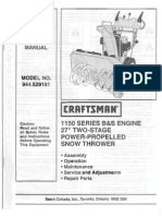 Sears Owners Manual Model No 944.529181 Craftsman 1150 Series BS Engine 27in Two Stage Snow Thrower - Small