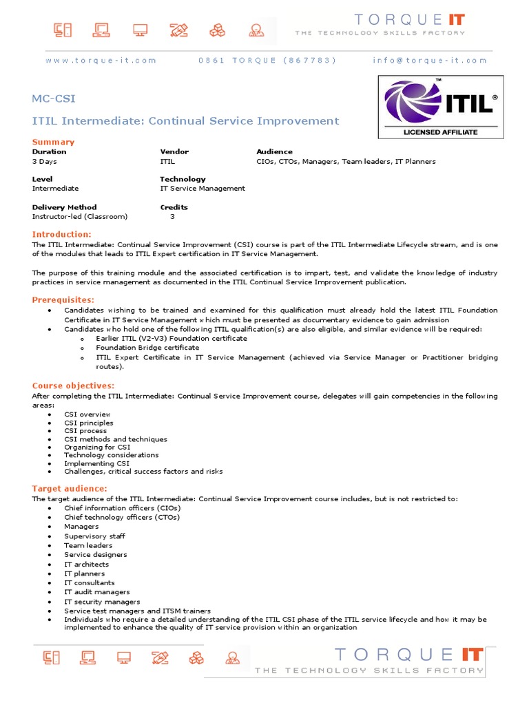 ITIL Intermediate - Continual Service Improvement | PDF | Itil | Leadership