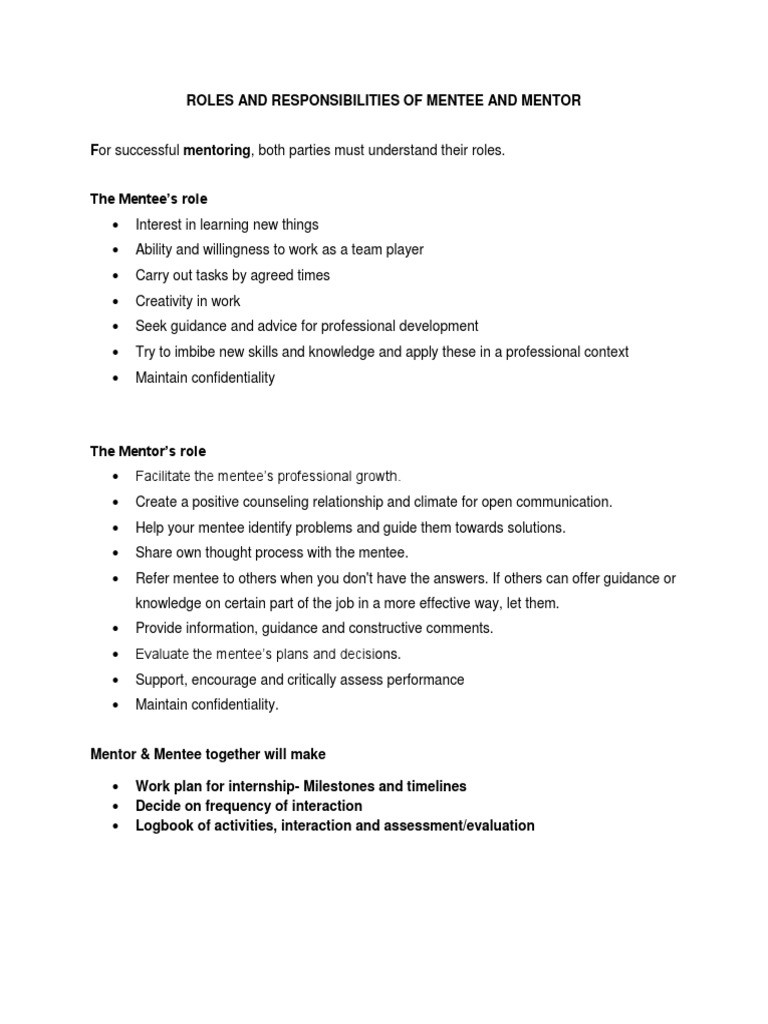 Mentor and Mentee Roles Explained | PDF
