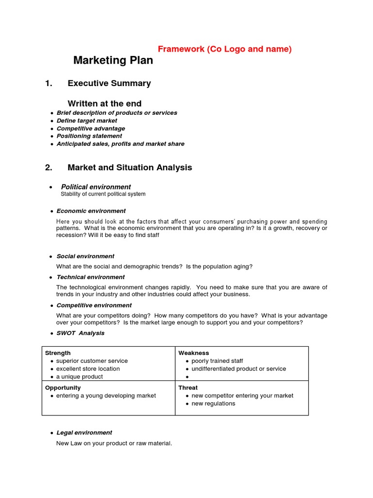 Comprehensive Marketing Plan Framework | PDF | Market Segmentation ...