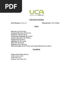 Call Sheet