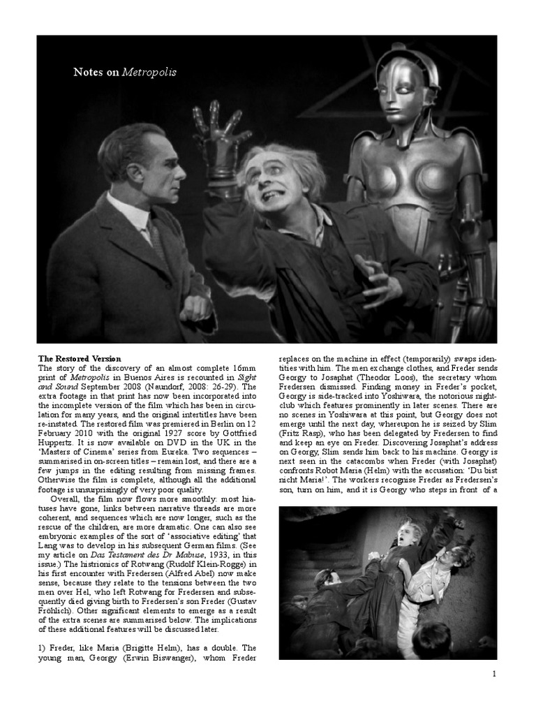 Notes On Metropolis: The Restored Version | PDF