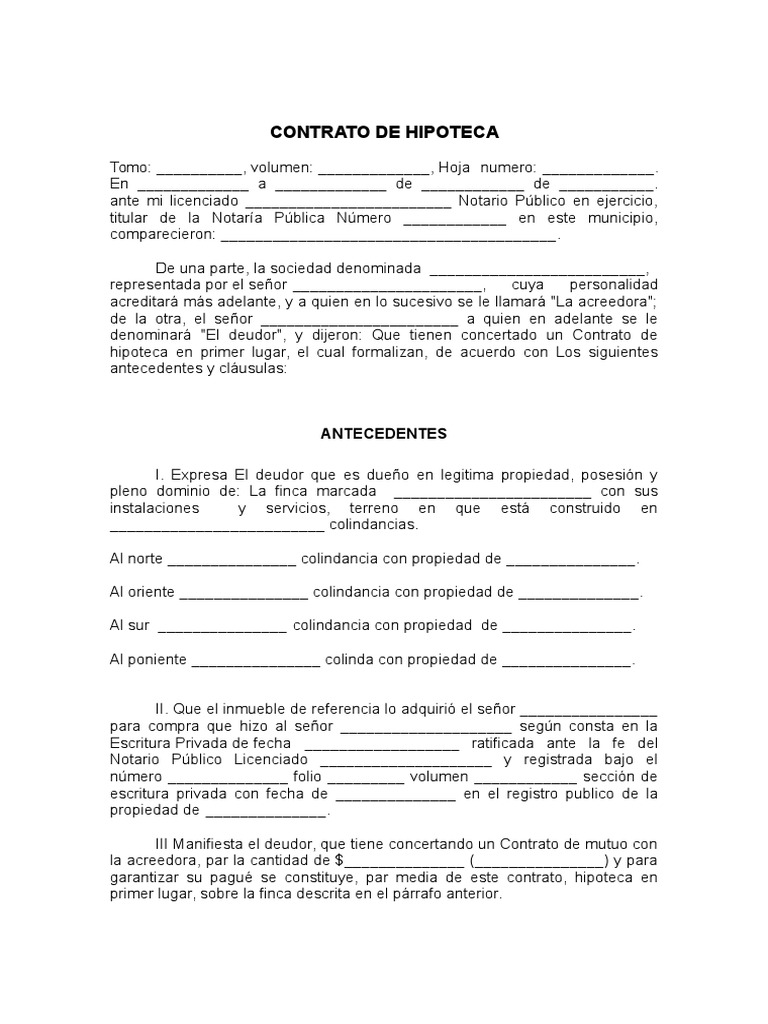 Contrato De Hipoteca Antecedentes