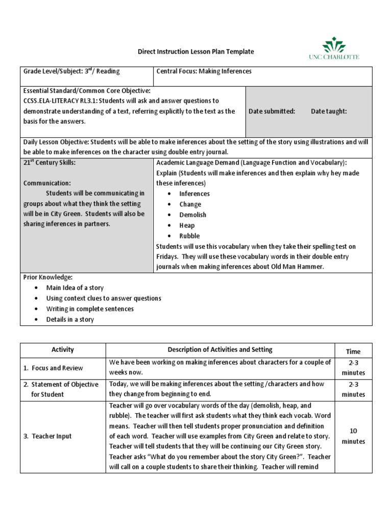 Reading Direct Instruction Lesson Plan | PDF | Vocabulary | Lesson Plan