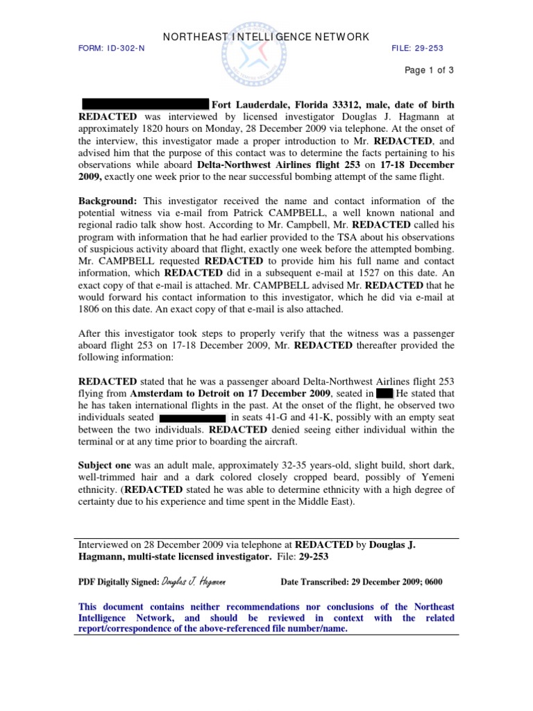 Flight 253 Suspicious Activity Report | PDF | Politics | Travel