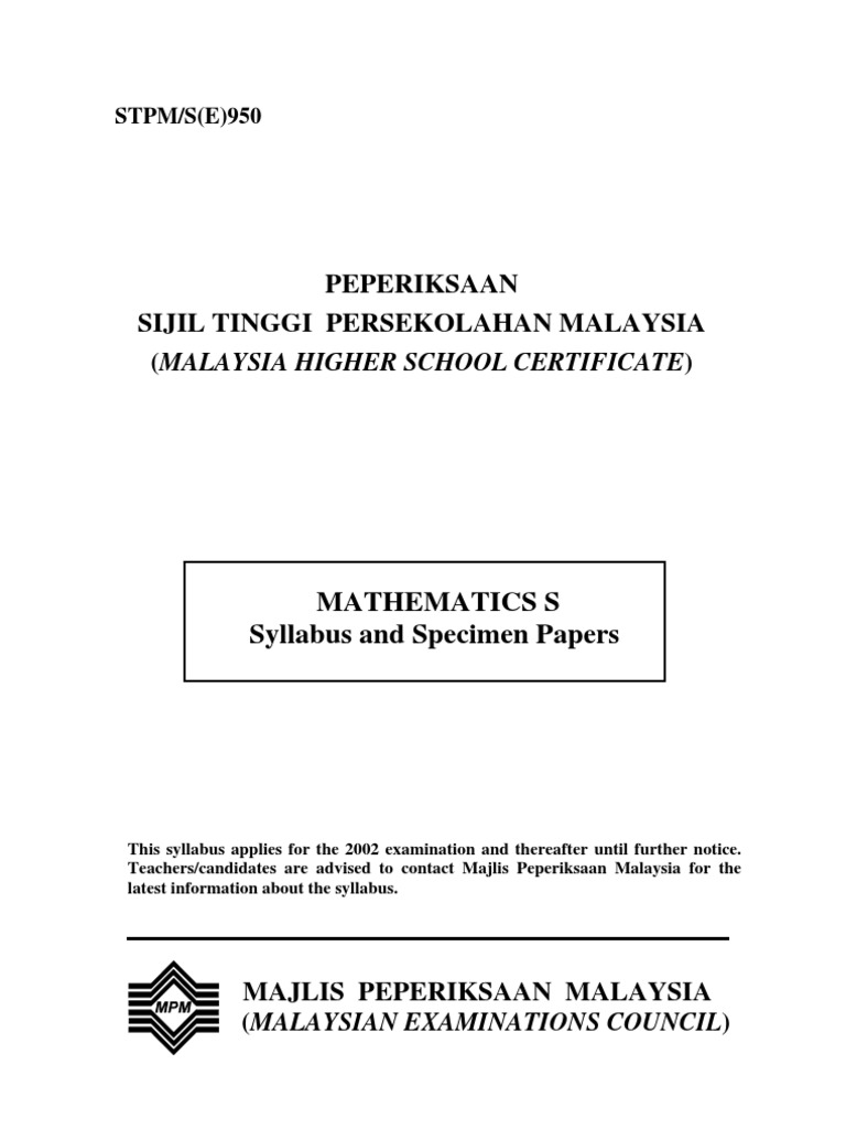 STPM 950 Math S | PDF | Complex Number | Matrix (Mathematics)
