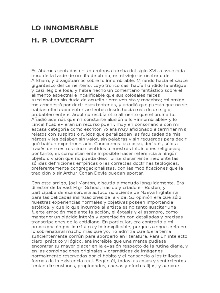 Lo Innombrable | PDF | HP Lovecraft | Existencia