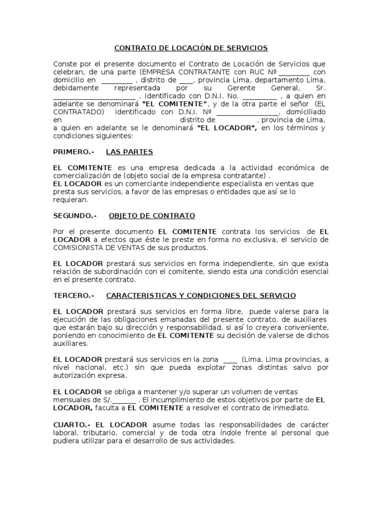 Contrato de Locación de Servicios Comisionista Libre | PDF | Arbitraje |  Gobierno