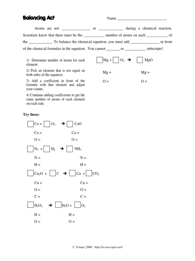 Worksheets Balancing Act Worksheet Answer Key balancing act chemistry physical sciences