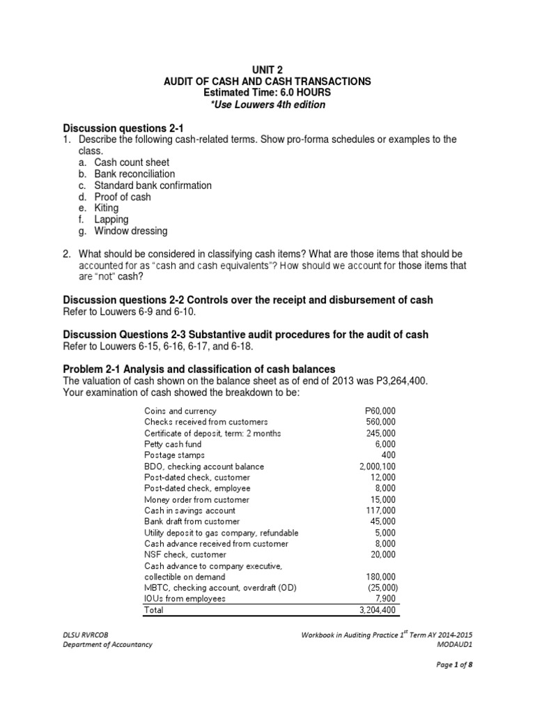 Unit 2 Cash and Cash Equivalents Cheque Deposit Account