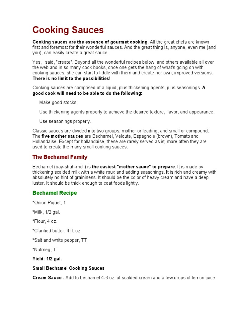 Essential Cooking Sauces Guide | PDF | Tomato Sauce | Butter