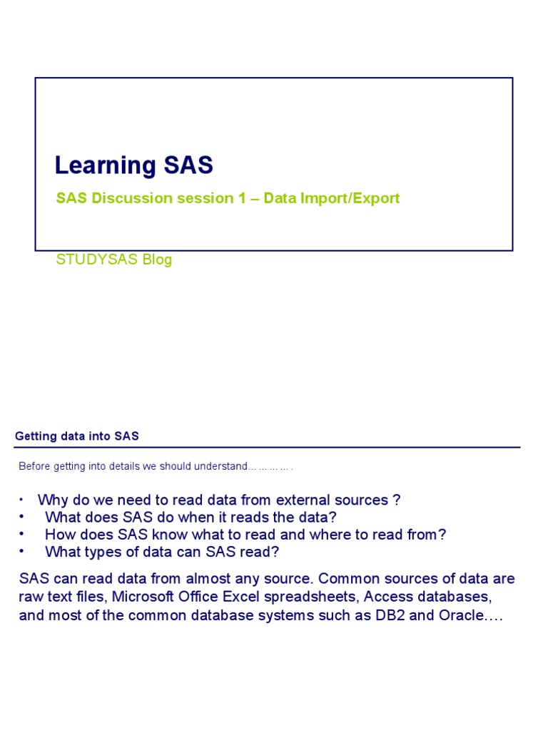 SAS Data Import and Export Techniques | PDF | Sas (Software) | Databases