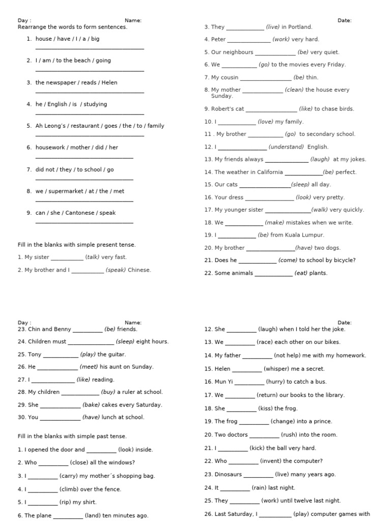 Providing Sentence Structures A Document Outlining Exercises to