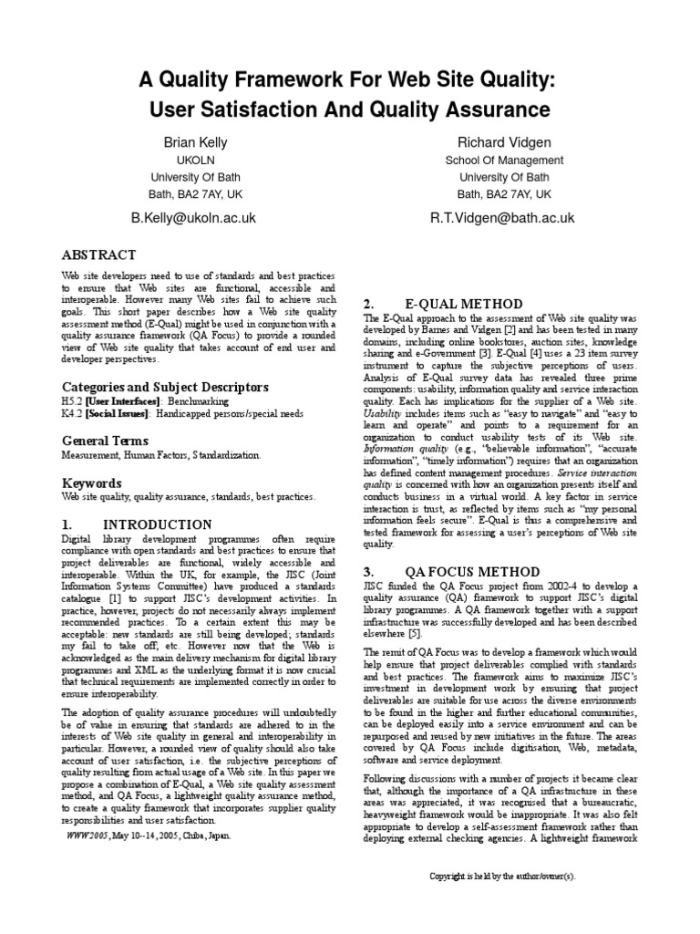 A Quality Framework For Website | PDF | Usability | Accessibility