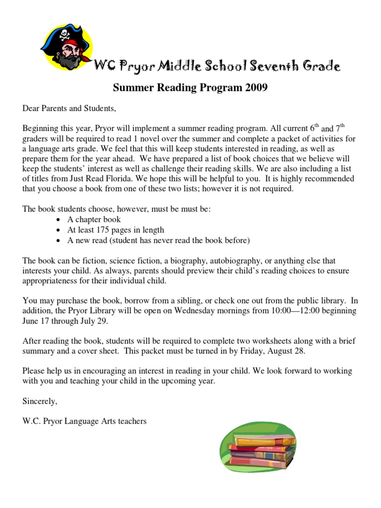 Summer Reading Packet Students Entering Seventh Grade