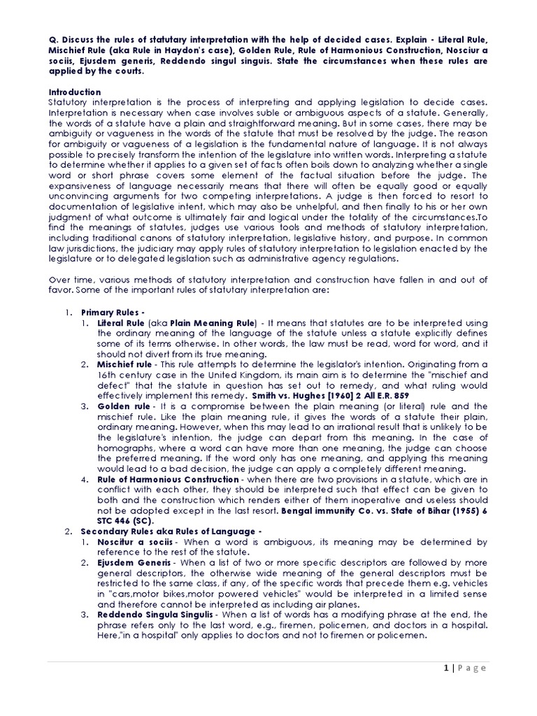 Statutory Interpretation Rules Explained | PDF | Plain Meaning Rule ...