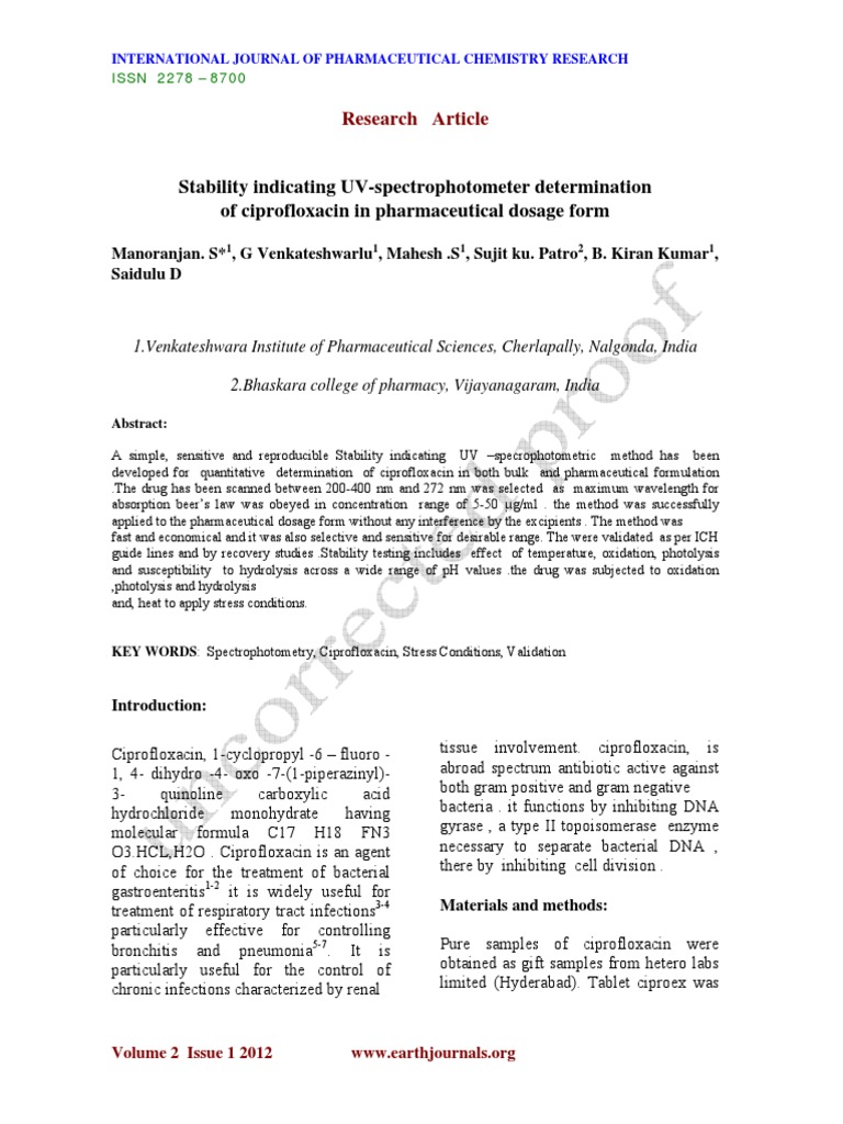 UV Method for Ciprofloxacin Stability Analysis | PDF | Hydrochloric ...