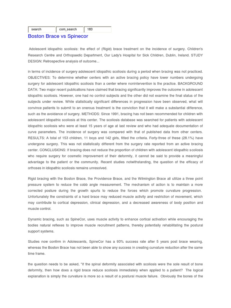 Boston Brace Vs Spinecor PDF Scoliosis Clinical Medicine