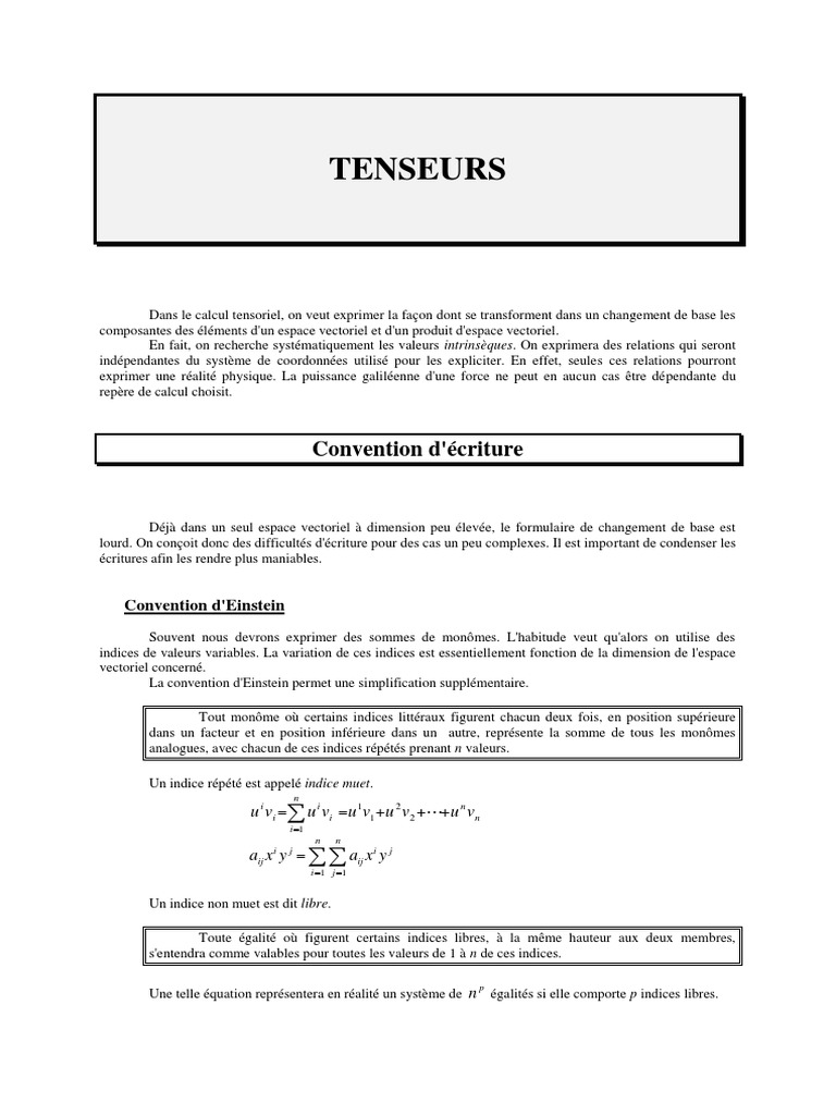 Introduction au calcul tensoriel | PDF | Tenseur | Base (algèbre linéaire)