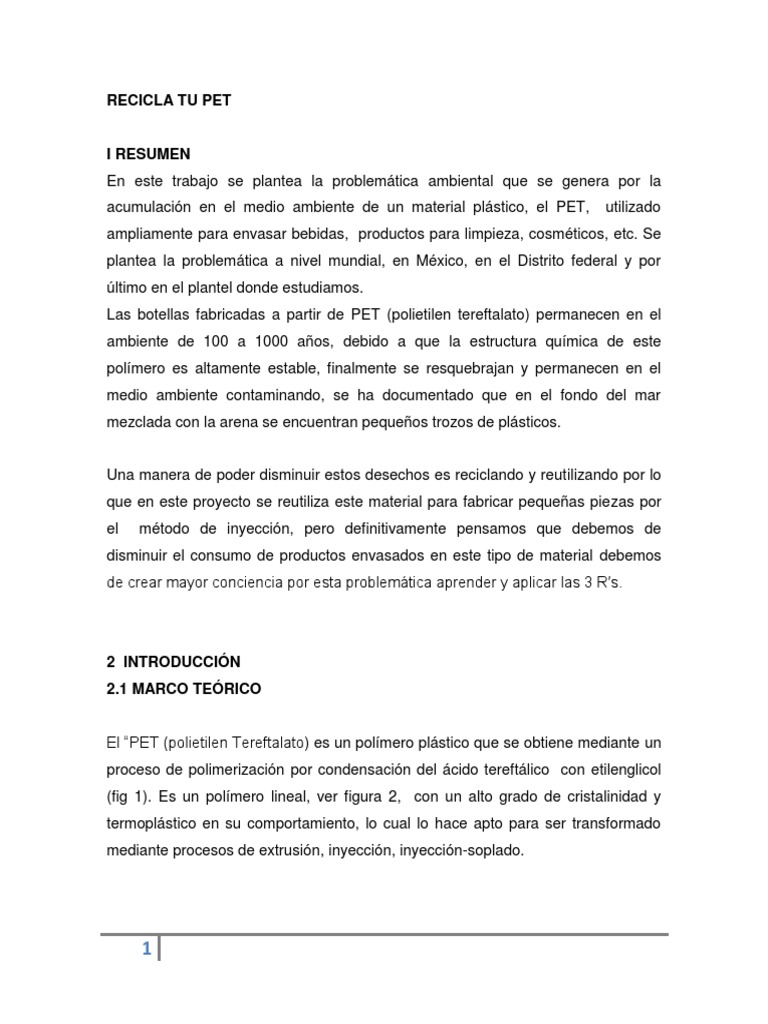 Reciclaje de Botellas PET en la UNAM | PDF | El plastico | Sólido amorfo