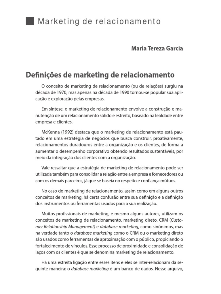 Marketing De Relacionamento Pdf Gestão De Relacionamento Com O