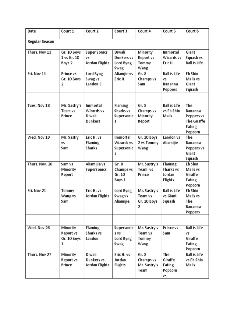 Intramurals Schedule Nov 15 | PDF | Sports | Leisure