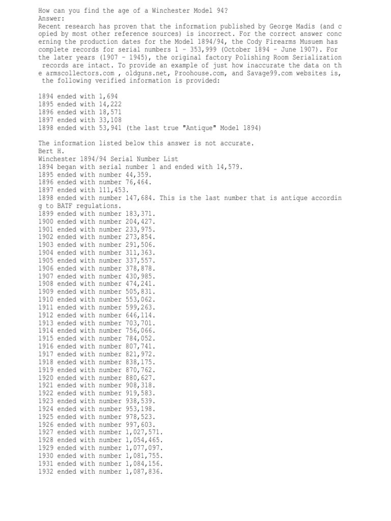 Winchester Model 94 Serial Numbers PDF Teaching Mathematics