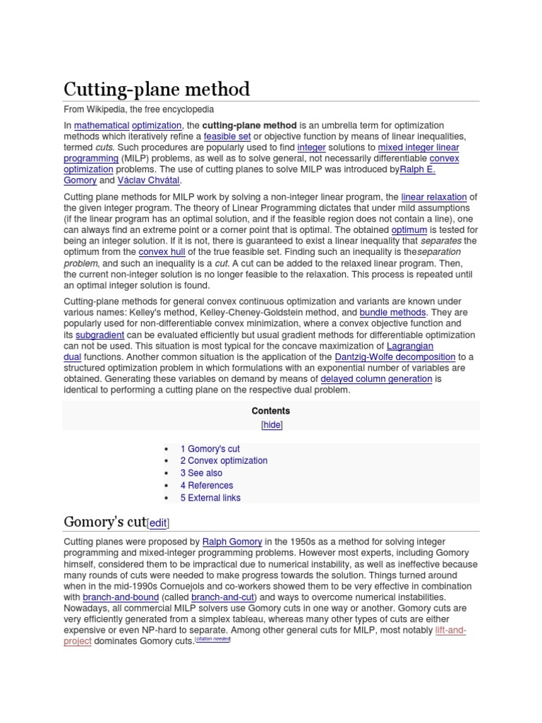Cutting-Plane Method: Gomory's Cut | PDF | Linear Programming | Process ...