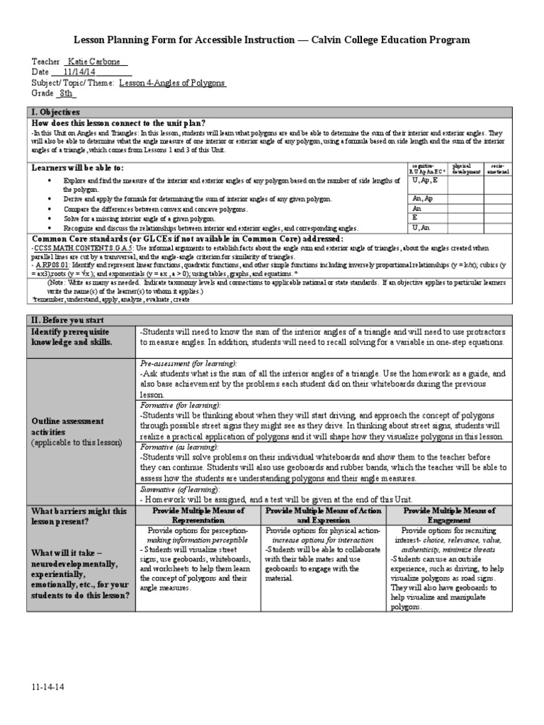 Accessible Lesson Plan: Angles in Polygons | PDF | Polygon | Triangle