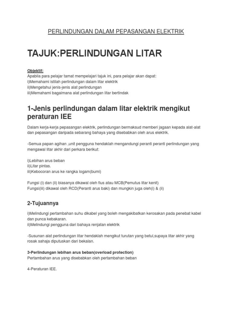 Perlindungan Dalam Pepasangan Elektrik Pdf