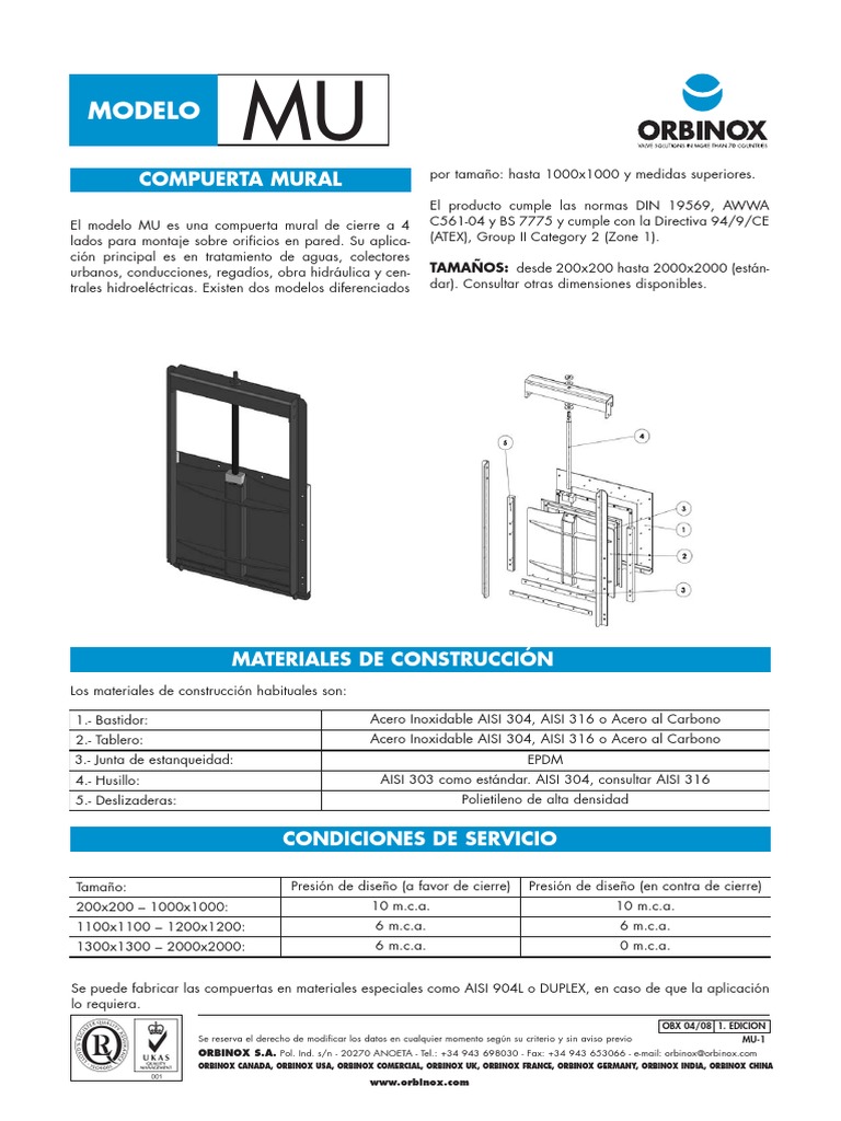 Compuerta Mural MU de ORBINOX | PDF | Acero | Solenoide