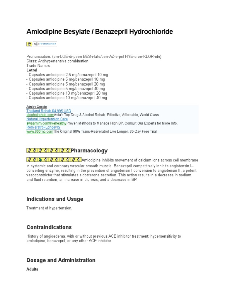 Is lotrel an ace inhibitor equivalent doses