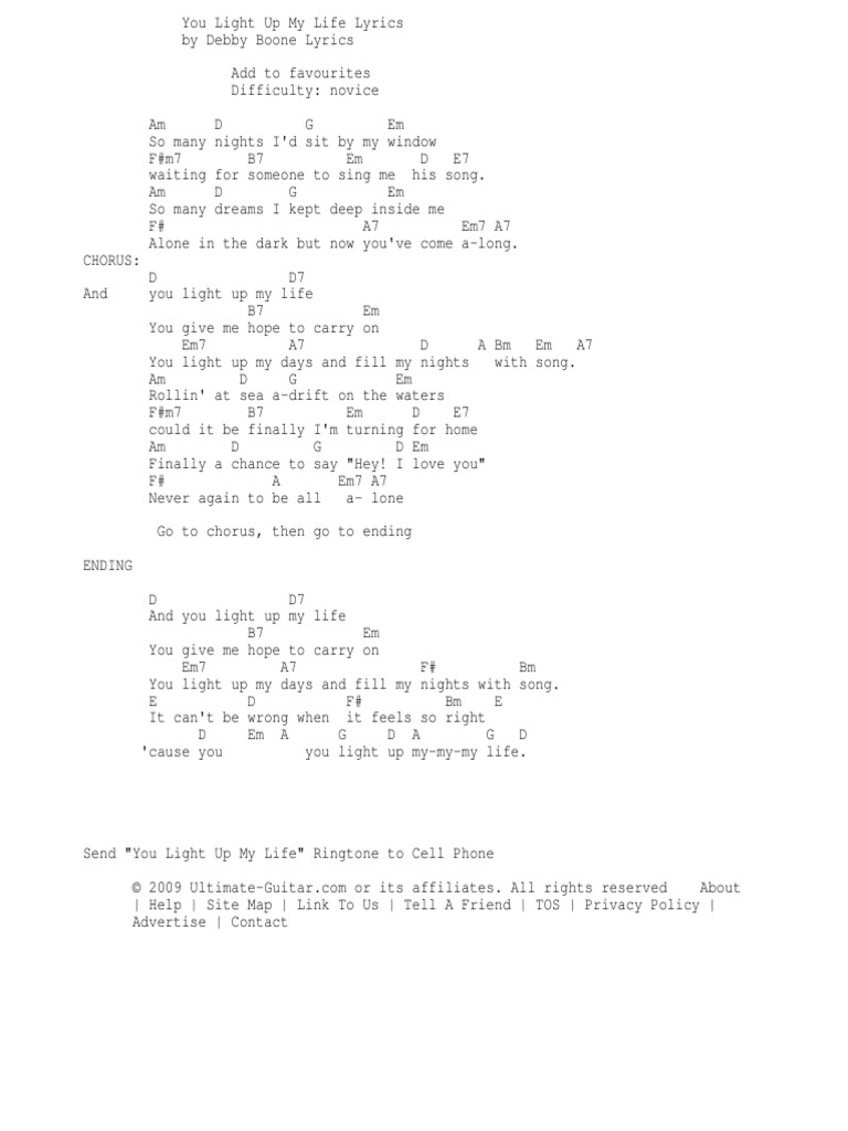 You Light Up My Life Chords by Debby Boone