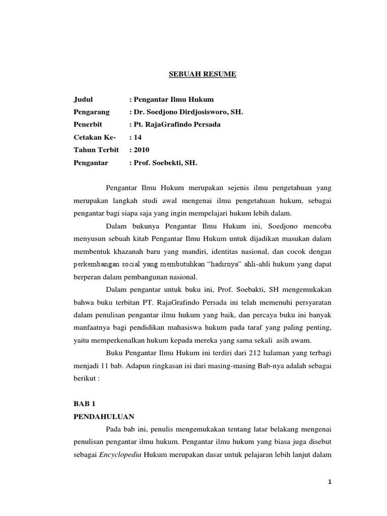 97488001 Resume Buku Pengantar Ilmu Hukum Oleh Dr Soedjono Dirdjosisworo Sh