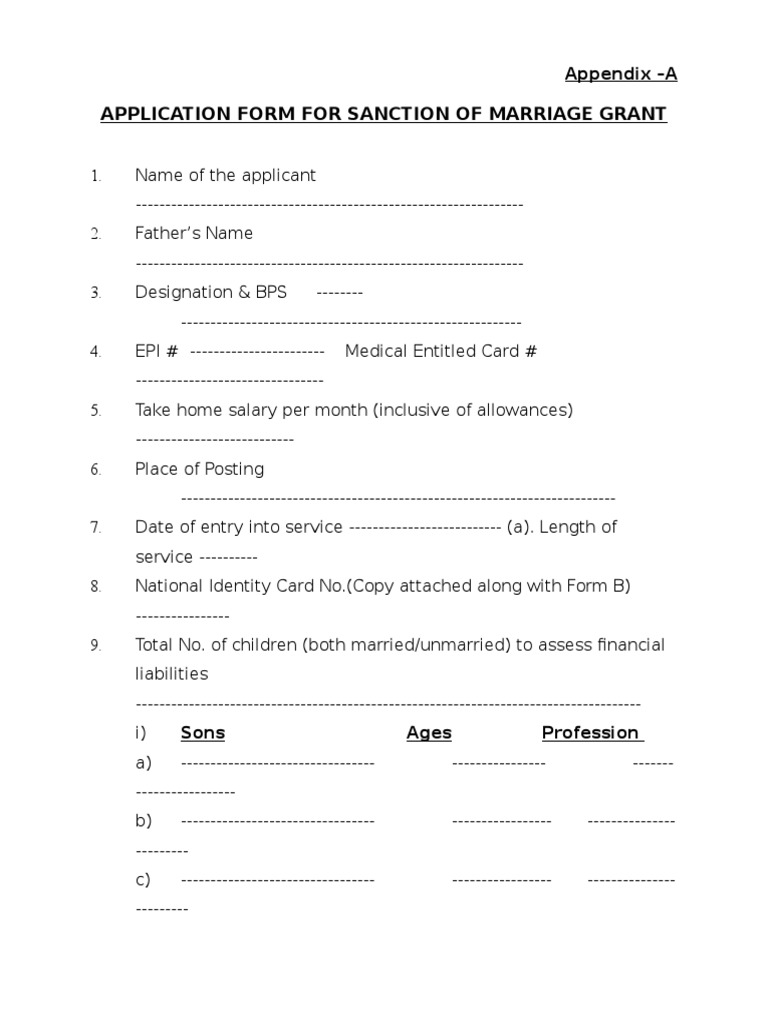 PAF Marriage Grant Application Form | PDF | Finance & Money Management ...