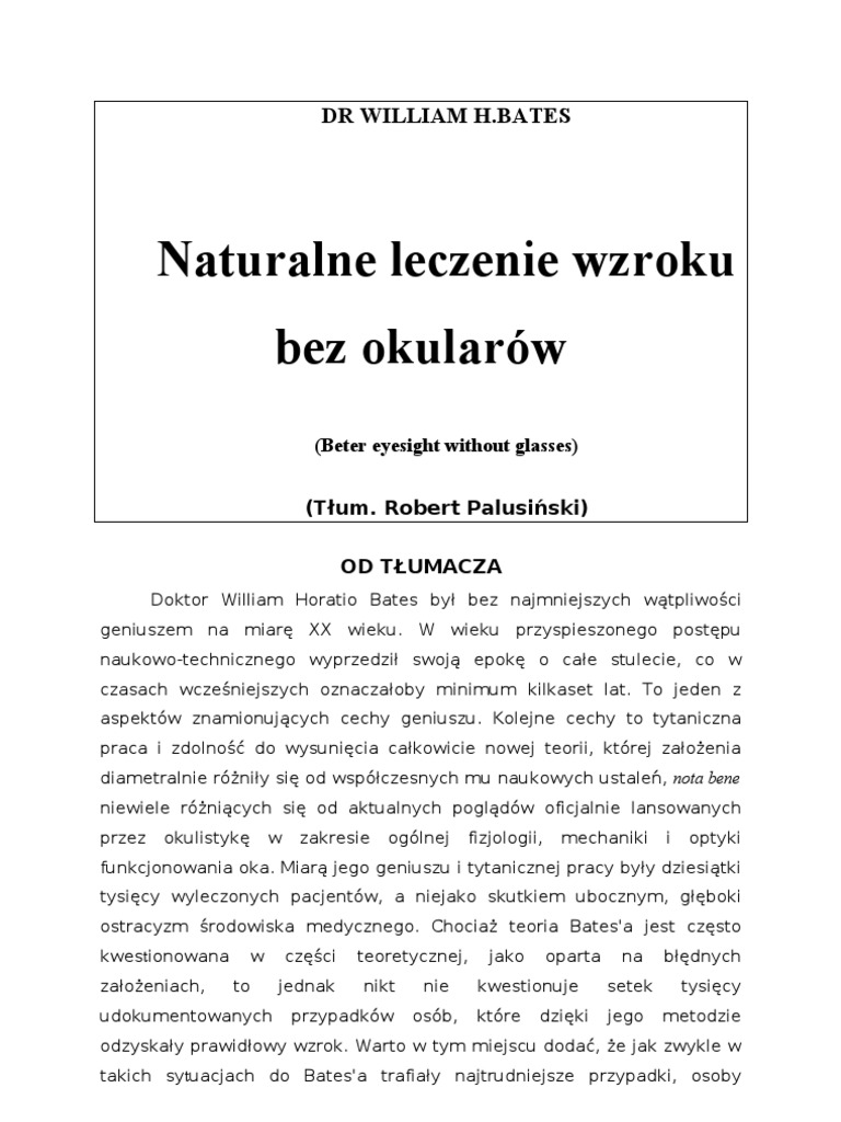 Samoleczenie Wzroku Metodą Dr Bates A